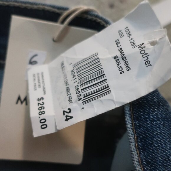 NWT Womens MOTHER Blue The Scrapper Cuff Ankle Fray Smash Banjo's Denim Jeans 24 - Picture 11 of 13